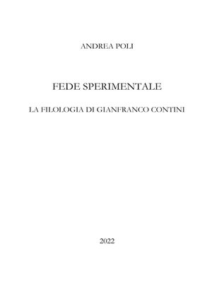 cover image of Fede sperimentale. La filologia di Gianfranco Contini